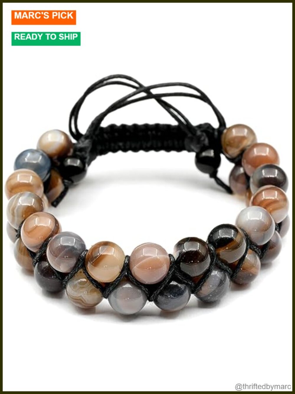 Natural Botswana Agate Beaded Macrame Bracelet, Men Women Unisex Handmade